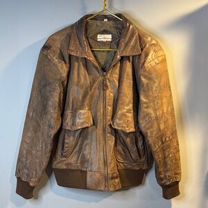 Tibor Distressed Brown Leather Bomber Jacket